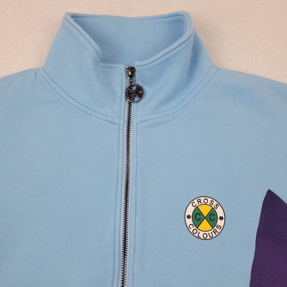 Cross Colours Color Block Crop Track Jacket Womens Small S Blues Purple - Picture 3 of 11